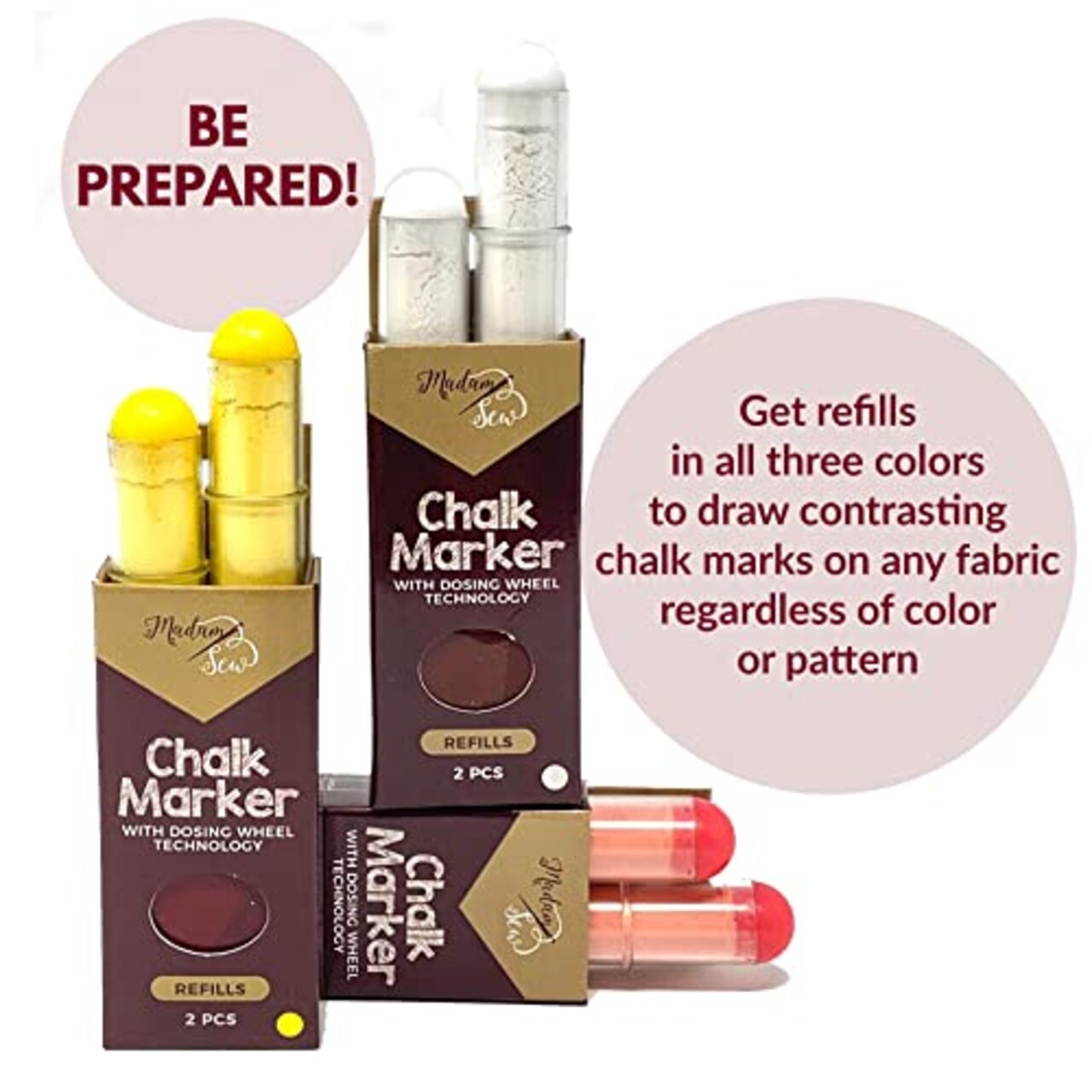 Chalk Fabric Marker for Sewing, Quilting & Crafting | White |Tailors Liner Pen Creates Consistent Erasable Lines with Dosing Wheel Technology | Works on Cotton, Knit, Suede, and All Fabrics
